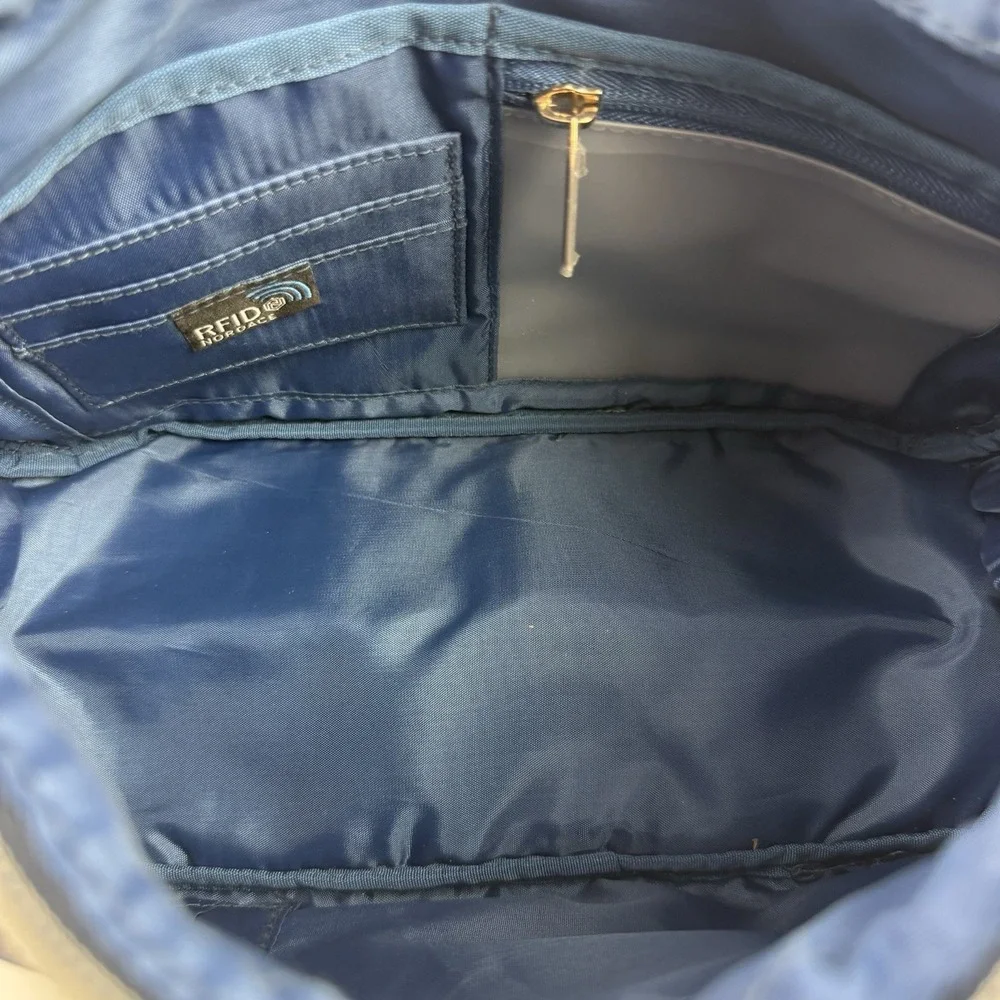 Nordace Siena Hobo Crossbody Bag Navy BLUE Sand RFID Travel Purse Brand New